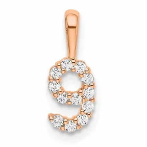 14k Rose Gold Polished Finish with Diamonds Number 9 Pendant