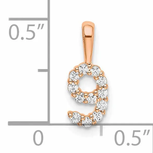 14k Rose Gold Polished Finish with Diamonds Number 9 Pendant