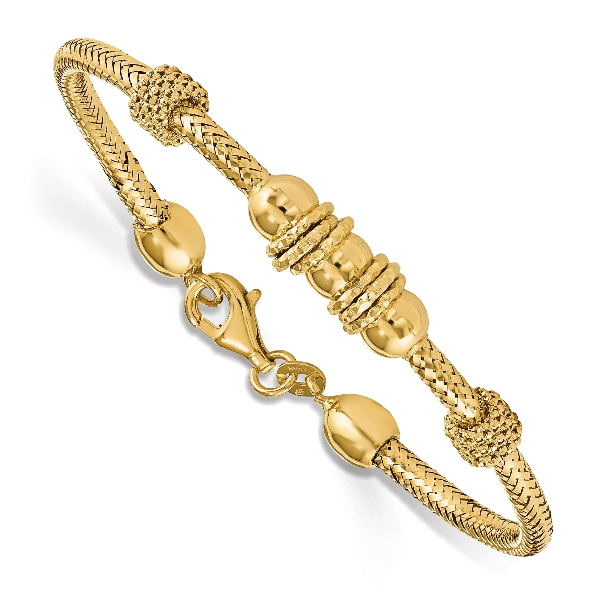 14k Yellow Gold Polished and Textured Bracelet