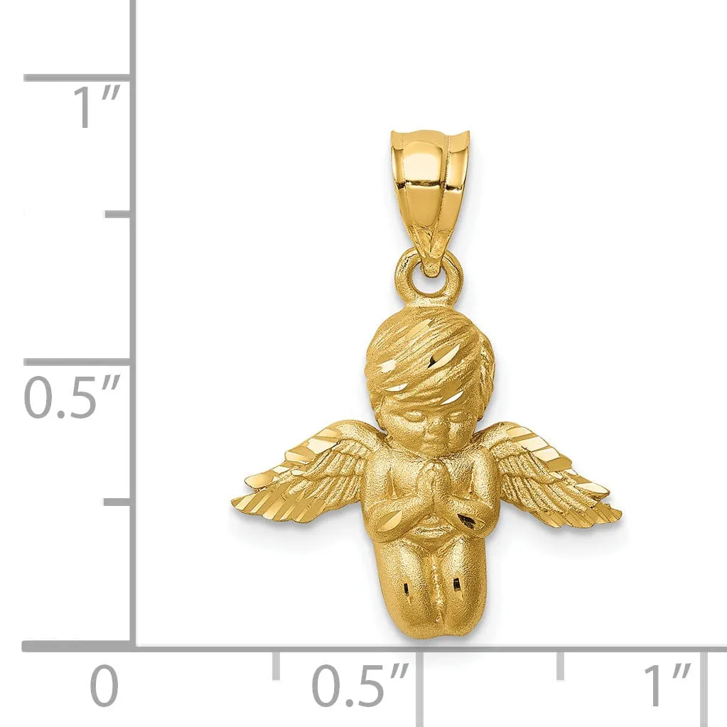 14k Yellow Gold Polished Brushed Finish Solid Angel Praying Pendant