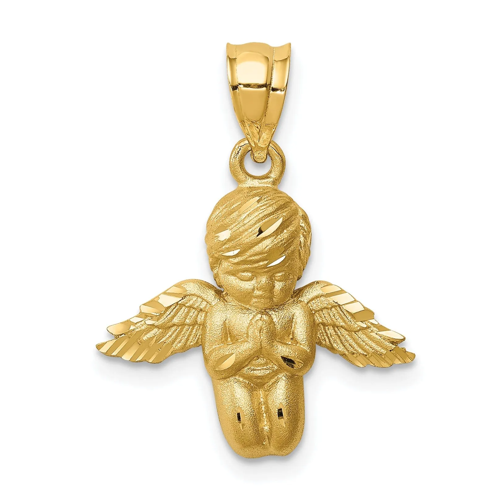 14k Yellow Gold Polished Brushed Finish Solid Angel Praying Pendant