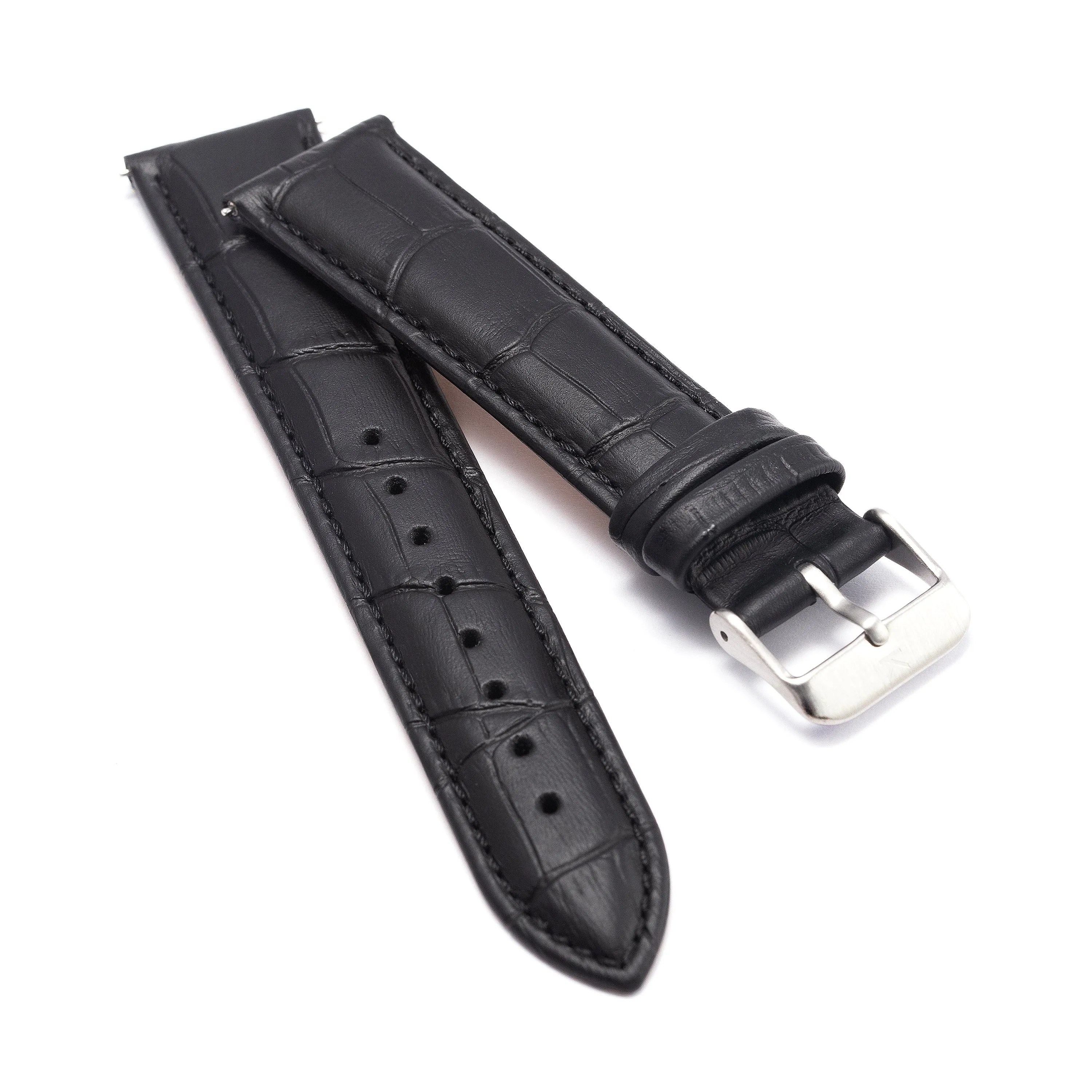 20mm Black Mock-croc Leather watch Strap