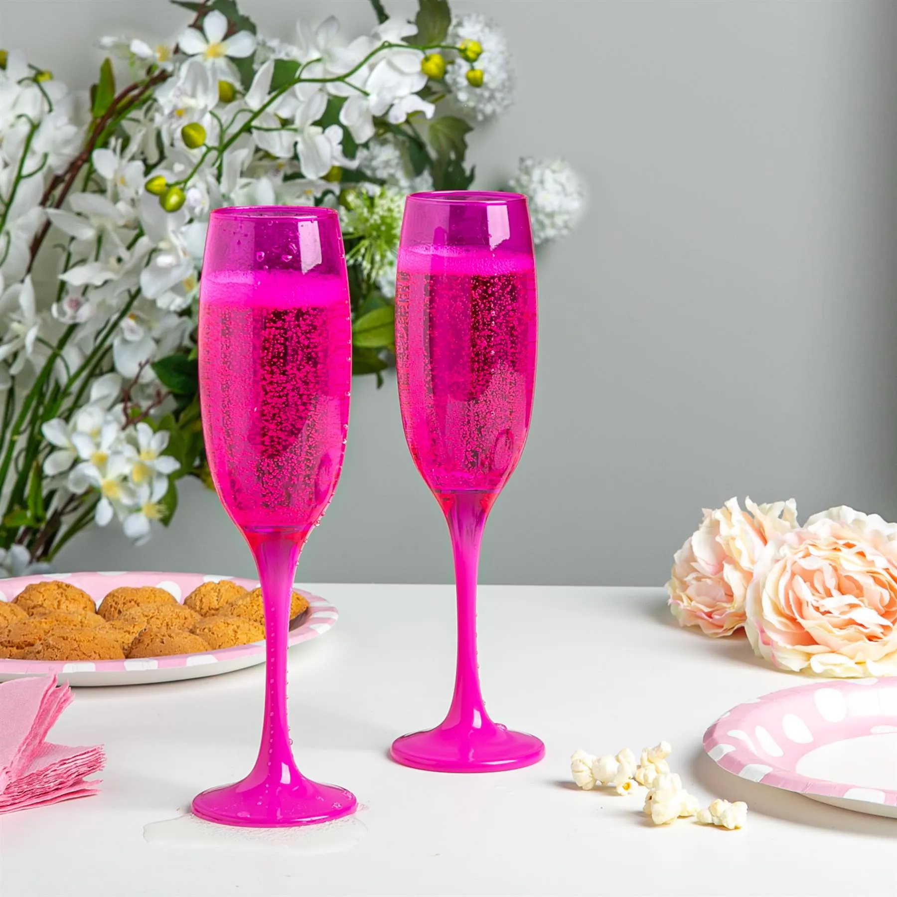 220ml Glass Champagne Flutes - Pink - Pack of Six - By Argon Tableware