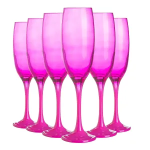 220ml Glass Champagne Flutes - Pink - Pack of Six - By Argon Tableware