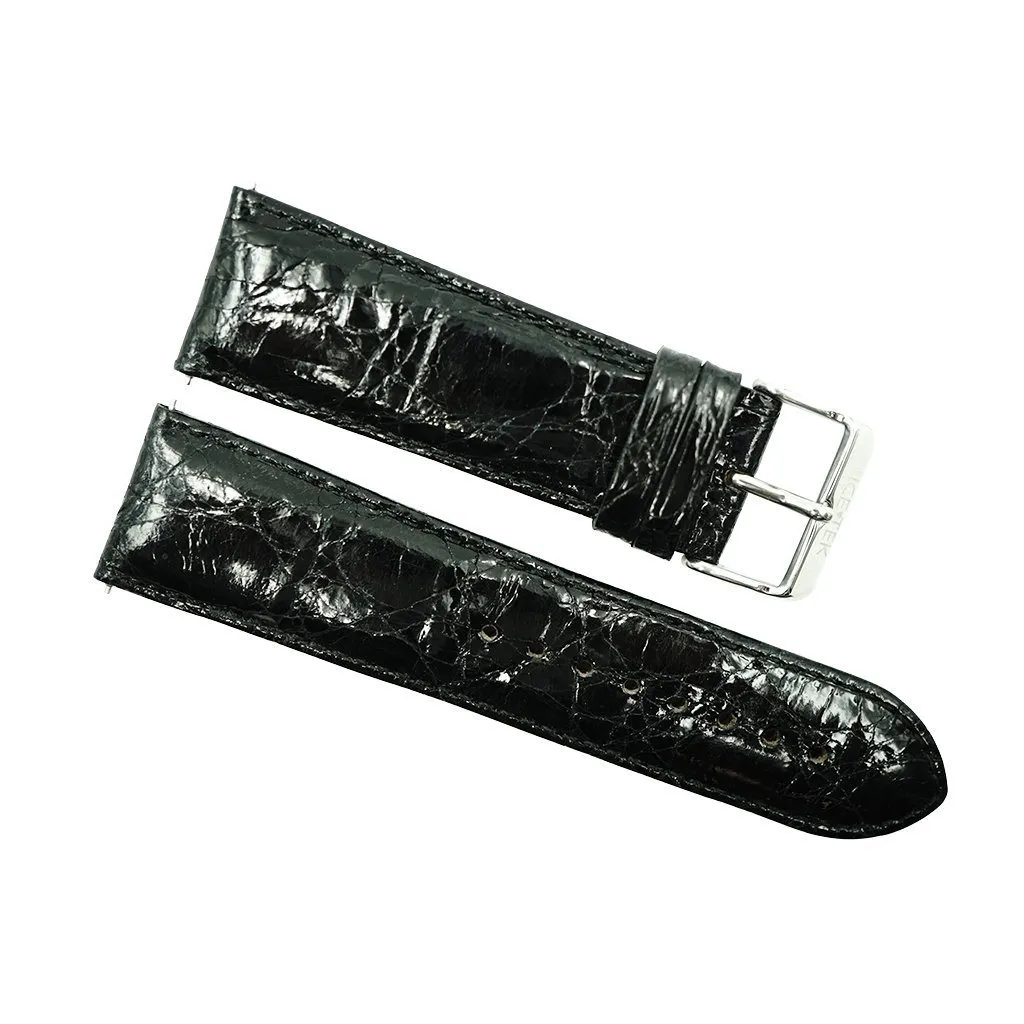 24mm Black Polished Genuine Crocodile Watch Strap