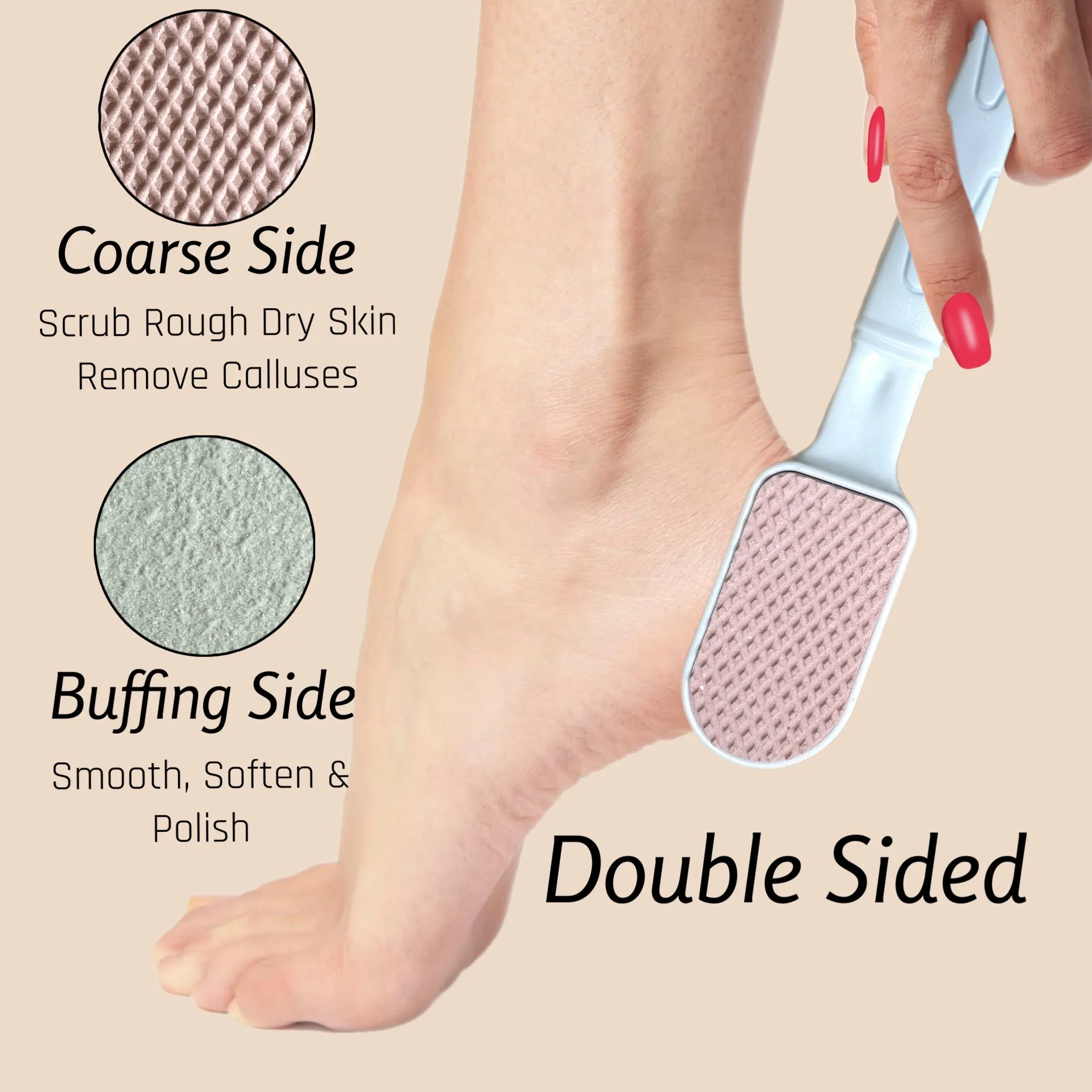 Double-Sided Foot Pumice Stone & File with Handle - Heel Scraper Scrubber Cracked Feet Instant Exfoliating Buffer Dead Skin Remover – Feet Pedicure Skin Softener Sole Smoother