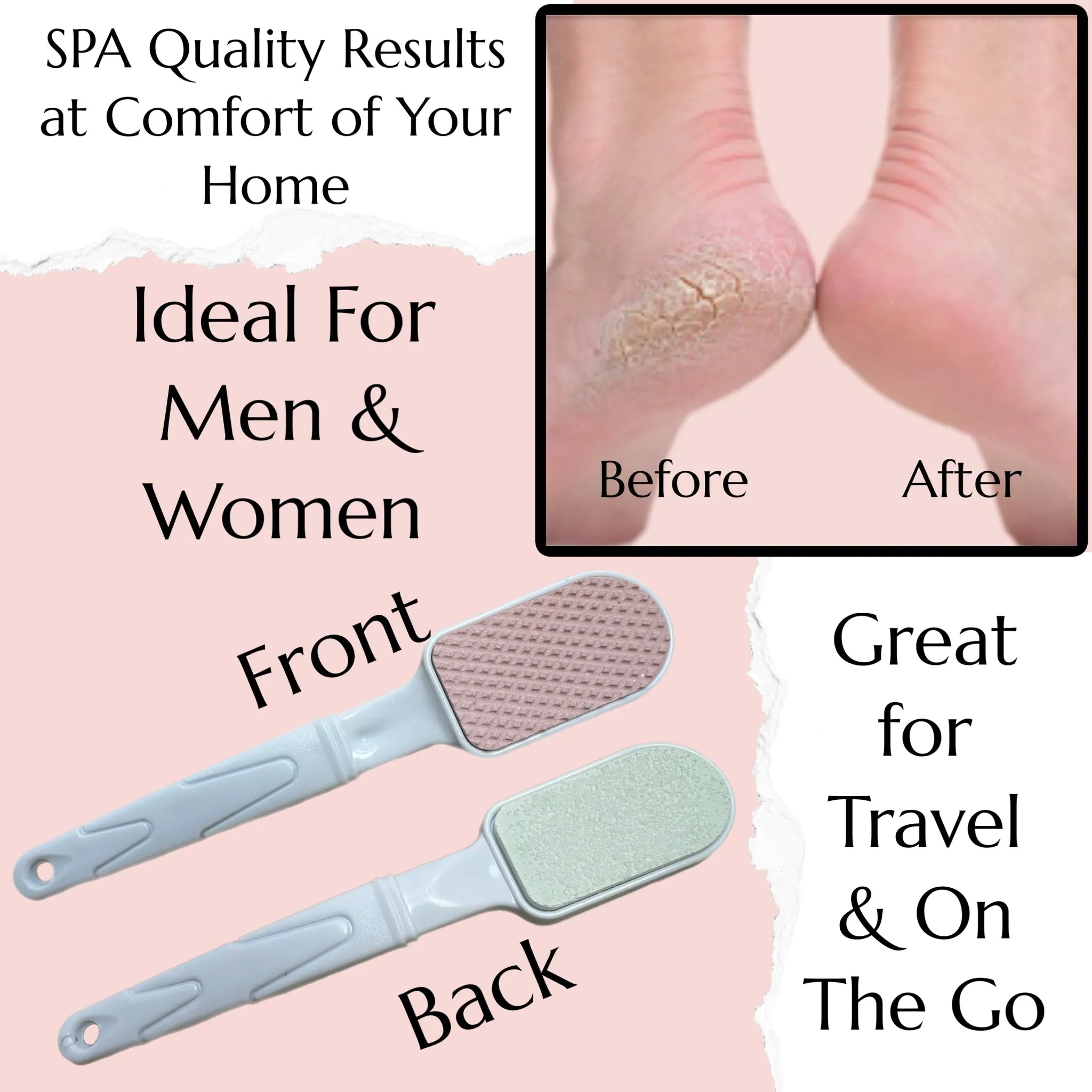 Double-Sided Foot Pumice Stone & File with Handle - Heel Scraper Scrubber Cracked Feet Instant Exfoliating Buffer Dead Skin Remover – Feet Pedicure Skin Softener Sole Smoother