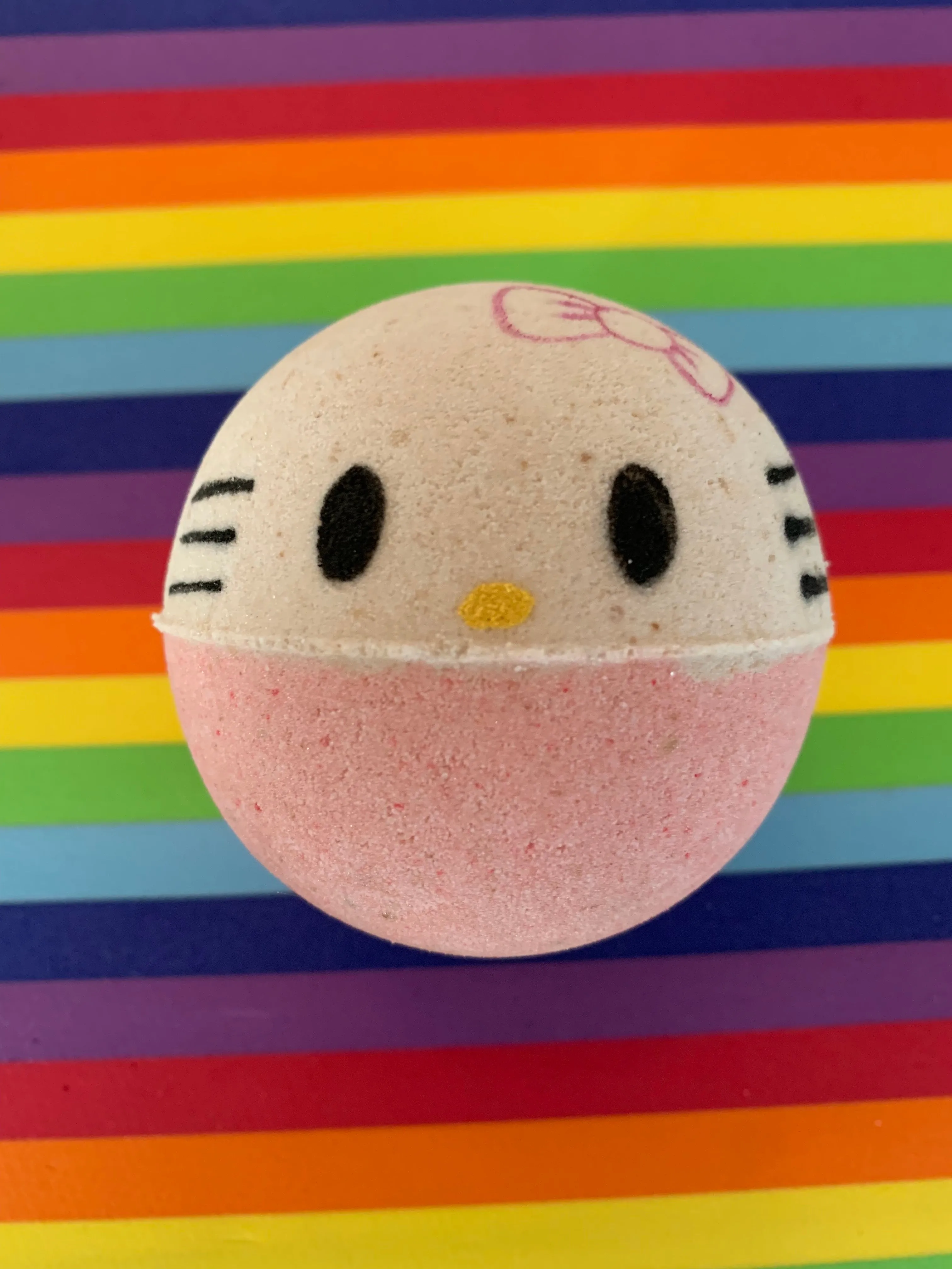 Happy Pretty Anime Kitty with a bow Handpainted Large Sized BathBomb with Charm Necklace inside!