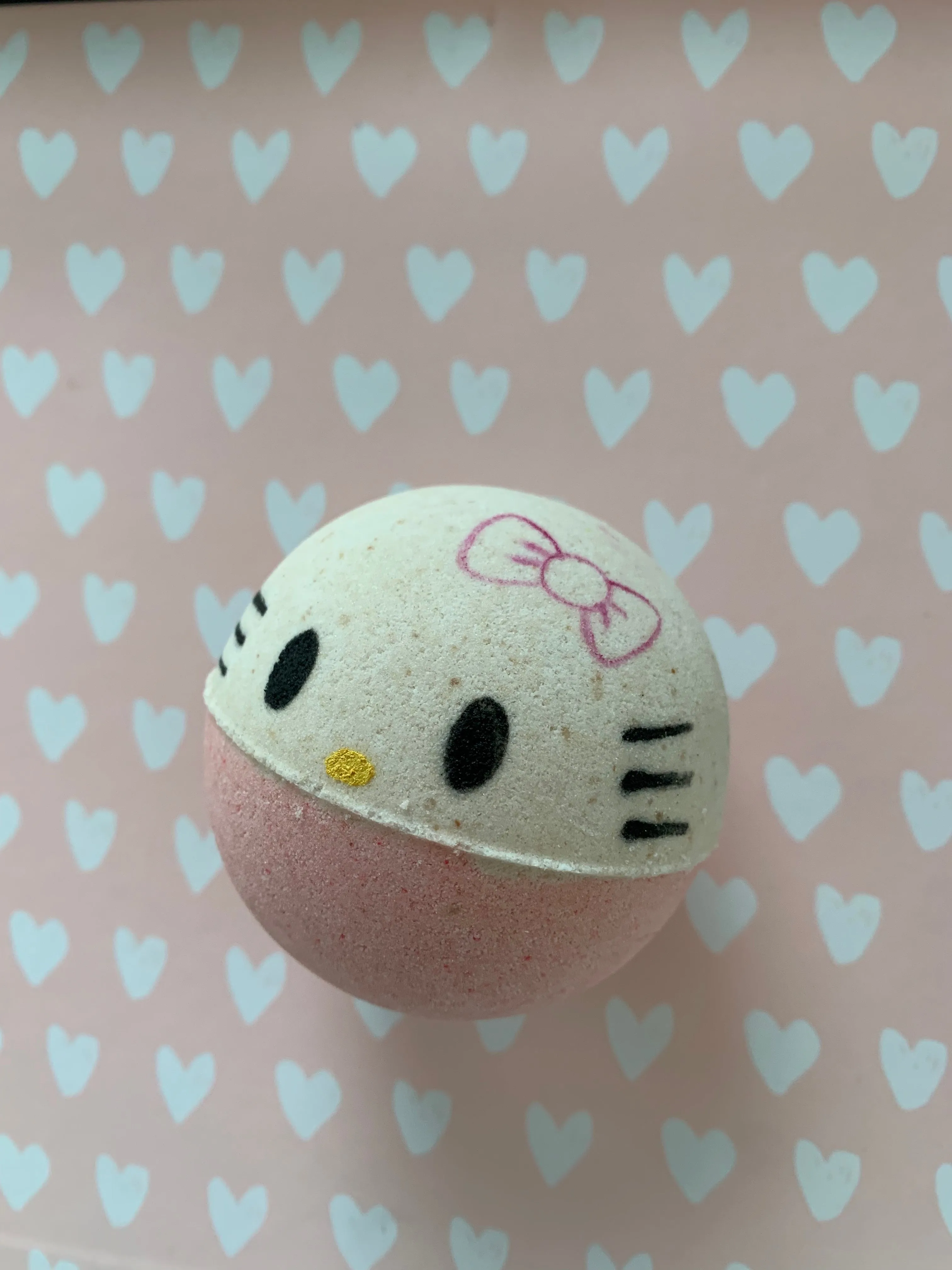 Happy Pretty Anime Kitty with a bow Handpainted Large Sized BathBomb with Charm Necklace inside!