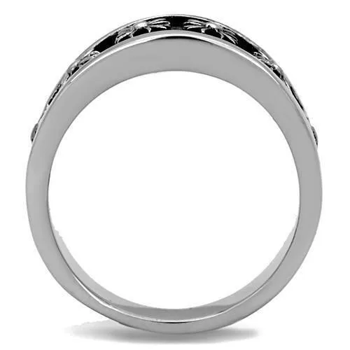 High polished (no plating) Stainless Steel Ring with Epoxy in Jet for Women Style TK1603