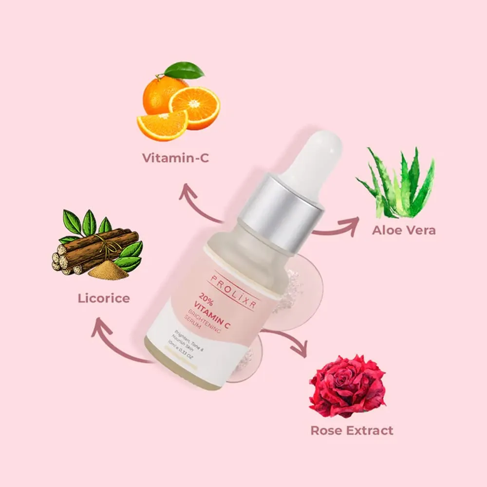 Prolixr 20% Vitamin C Brightening Face Serum - Effective Skin Brightening Serum | Dark Spots | Pigmentation | For Glowing Skin - All Skin Types (10 ml)