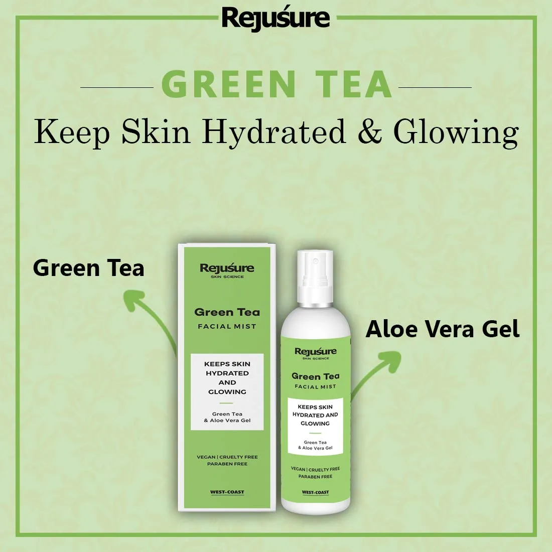 Rejusure Green Tea Facemist – Keeps Skin Hydrated & Glowing – 100ml (Pack of 5)