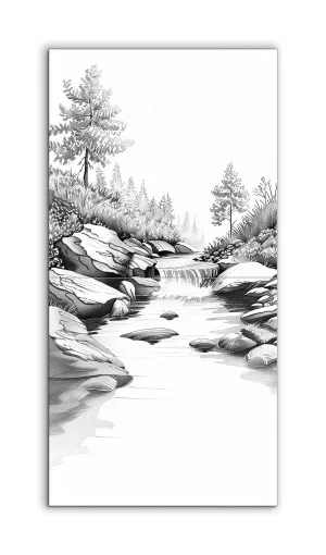 Serene Cascade: Monochromatic Natural Landscape