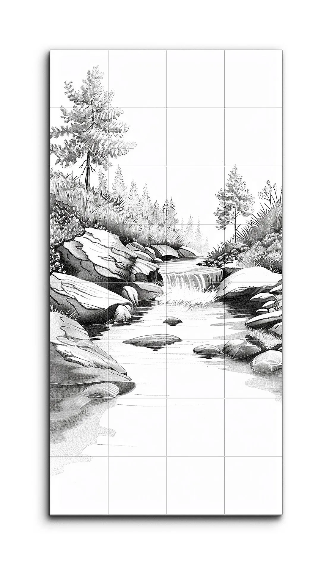 Serene Cascade: Monochromatic Natural Landscape