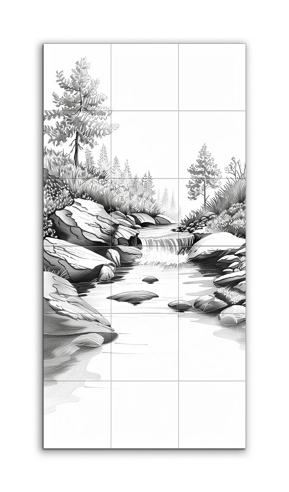 Serene Cascade: Monochromatic Natural Landscape