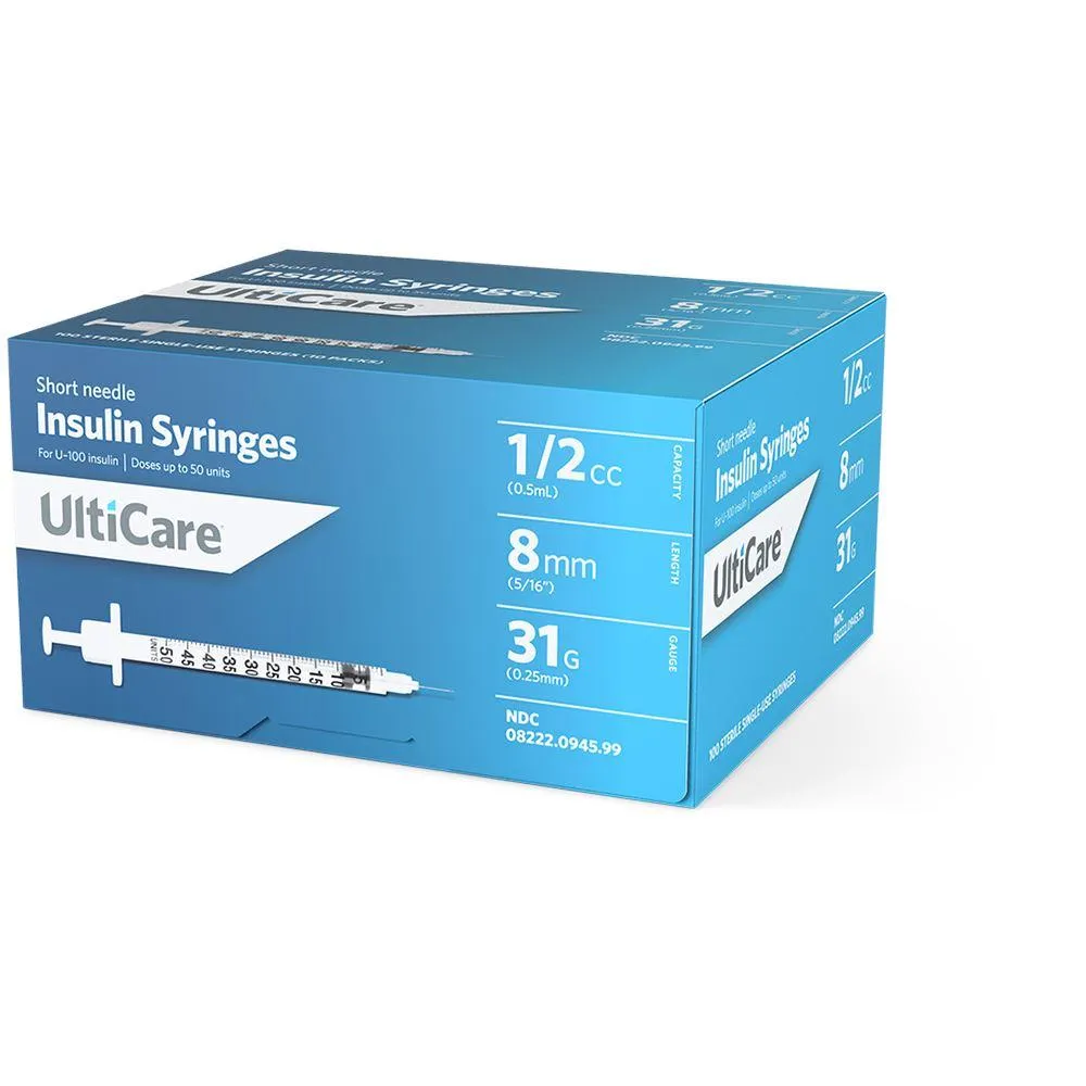 UltiCare U-100 Insulin Syringes 1/2 mL/cc 8mm (5/16") x 31G