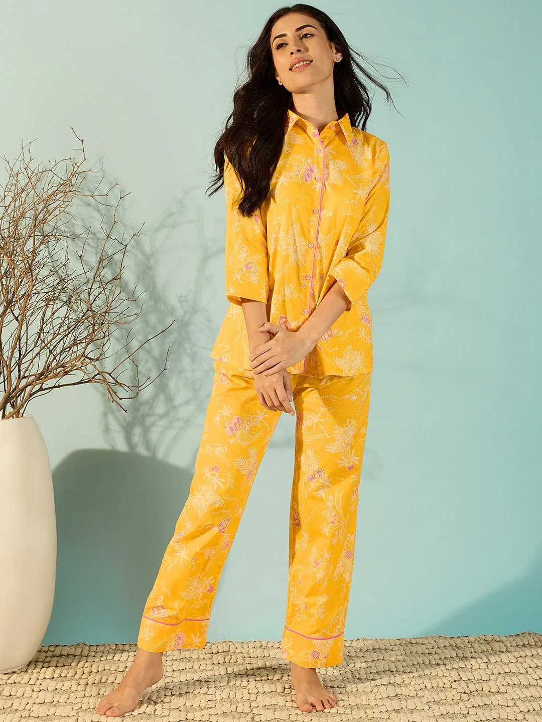 Women Radiant Yellow Relaxing Soft Cotton Pyjama Set